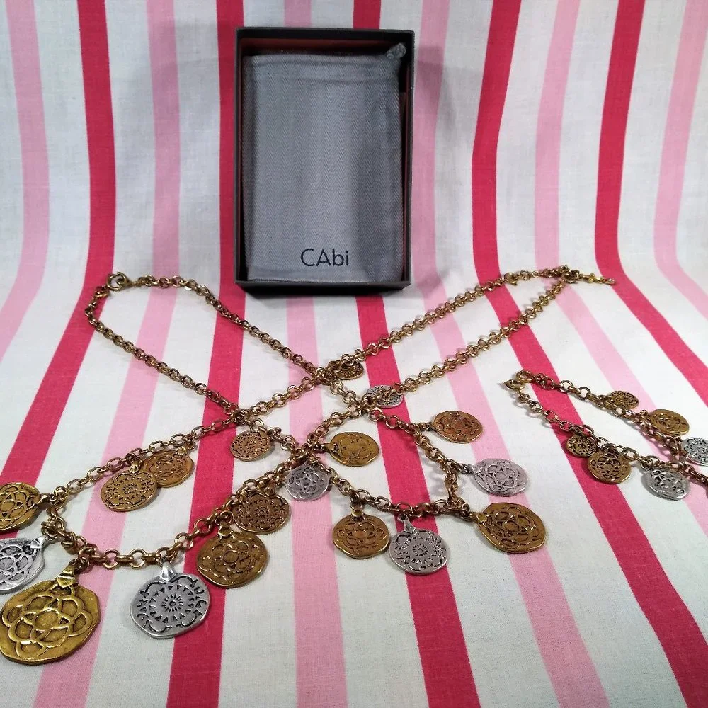 Stunning Vintage cabi Fall 2015 3pc Tile Coin Silver & Gold Necklace in Box! ♥ - Picture 2 of 15